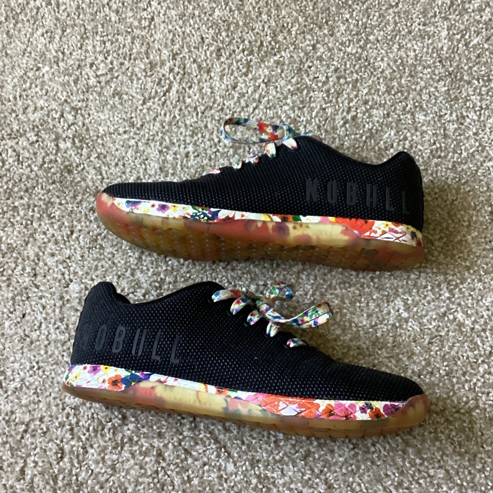 NOBULL UNISEX Black Athletic Shoes with Multicolor Floral Accents